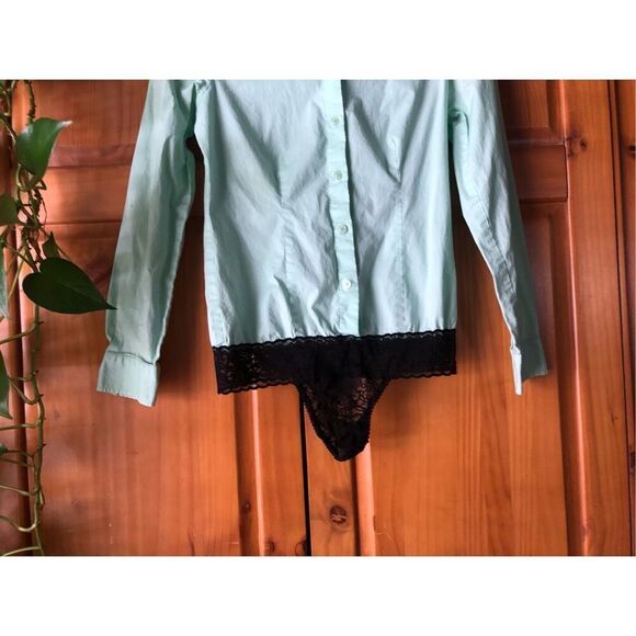 Victoria's Secret Mint Green Botton Down Body Suit Lace Up Size SP - Picture 5 of 11